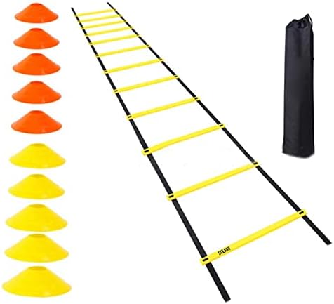 Speed Training Ladder Set, 12 Rungs, 20ft Agility Equipment with 10 Discs and Carrying Bag – Suitable for Soccer, Sports, Basketball