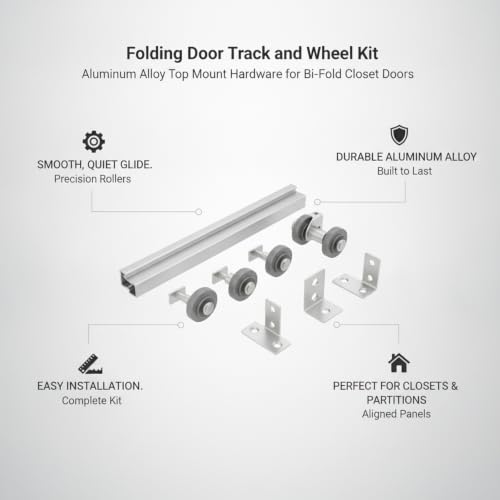 Kit de herrajes para puertas de clóset bi-partidas de aleación de aluminio con riel y ruedas, montaje superior, acabado plateado miniatura 5