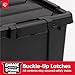 IRIS USA 5 Gallon Lockable Storage Bins with Lids, 6 Pack - Made in USA, Heavy Duty, Stackable Containers, Garage Organizing Bins Moving Tubs, Rugged Sturdy Equipment Utility Box - Black