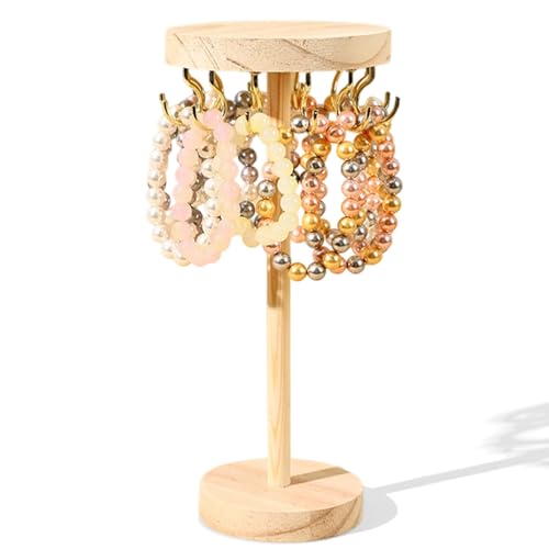 wlsvega SchmuckstäNder Holz - Ketten Aufbewahrung - KettenstäNder Schmuck - Mit 12 Haken KöNnen Sie Halsketten,Ohrringe und ArmbäNder AufhäNgen,Geeignet FüR Zuhause,Schlafzimmer(NatüRliche Holzfarbe)