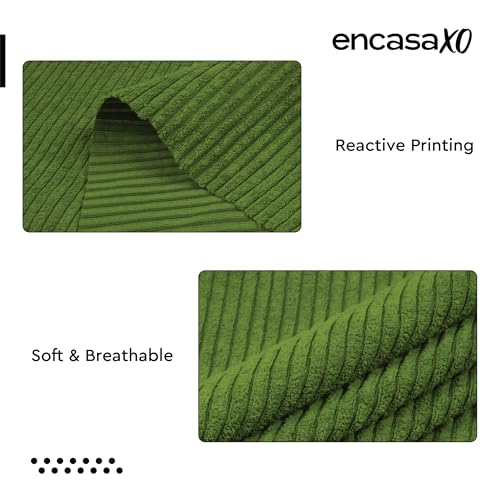 Image of Encasa XO Corduroy Fabric by the Meter, 59 inch Wide Premium 238 GSM Polyester Upholstery & Sewing Material, Soft Ribbed Military Green Fabric for Sofa /Cushion Covers, Trousers, Curtains & DIY Crafts