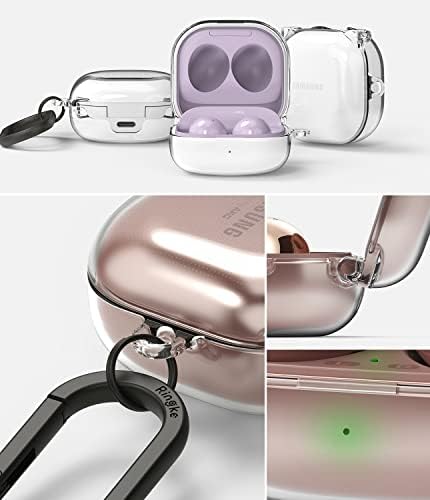 Ringke Hinge Compatible with Samsung Galaxy Buds 2 Pro / Buds 2 Case / Galaxy Buds Pro Case / Galaxy Buds Live Case, Transparent Hard Shell Protective Cover with Keychain Carabiner - Clear