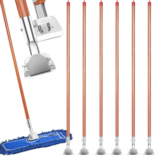 Sliner 6 Pcs Clip on Dust Mop Handle 51.2 Inch Mop Stick Replacement, Swivel Head for Household Wet and Dry Mops, Cleaning Supplies
