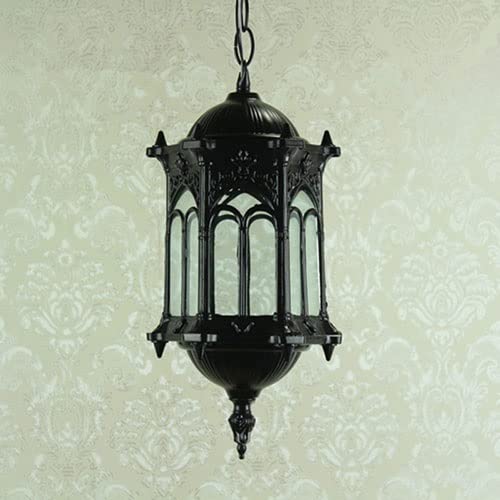 Aluminiowa, Metalowa, Wisząca Lampa Zewnętrzna Z Przezroczystym Szklanym Kloszem, Wodoodporna, Wisząca Lampa Sufitowa Na Werandę I Korytarz., Black