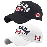 BAOZOON 2 Pcs Canada Baseball Caps Embroidered Maple Leaf Canada Baseball Hat Adjustable Canada Flag Golf Hat for Women Men(Black+White)