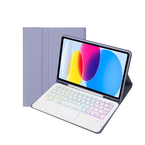 Étui de protection avec clavier tactile rétroéclairé violet pour iPad Air 4/5 10.9