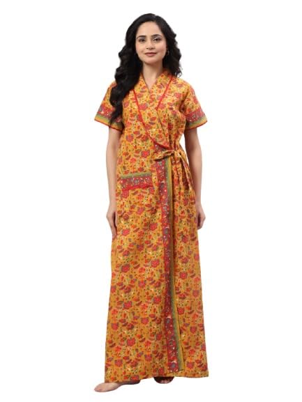 Women Cotton Printed Maxi Nighty | Front Open Night Gown with Pocket | Regular Fit Sleepwear & Housecoat 1003-image-39