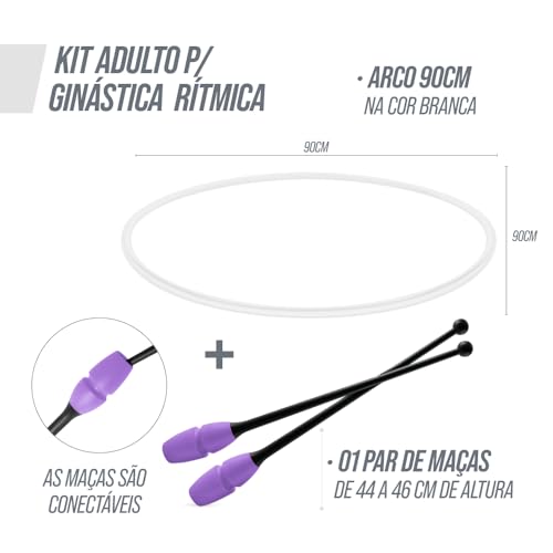 Kit ginástica rítmica adulto completo com maça conectável e arco de 90cm Pista e Campo (Purple)