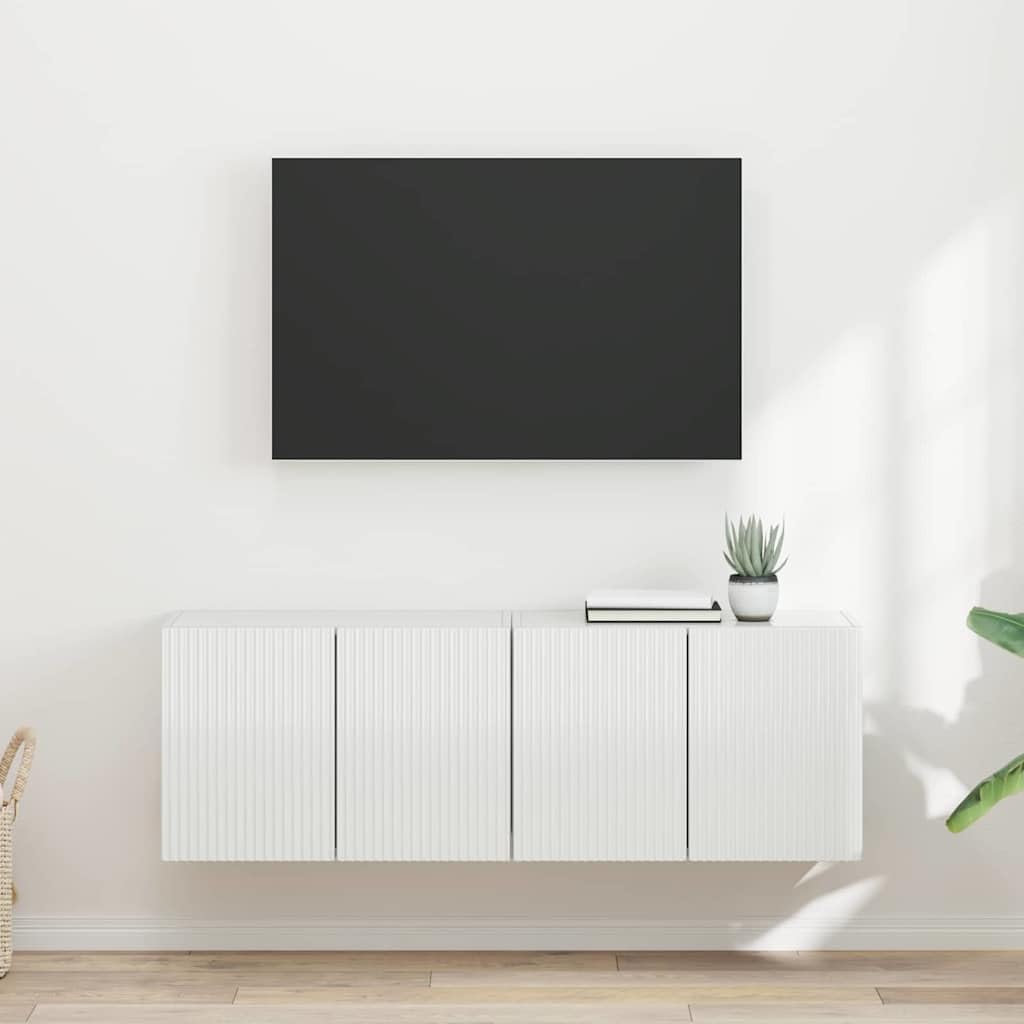 TV-Wandschrank 2er-Set Hochglanz Weiß, 59,5x31x40 cm, Holzwerkstoff, schwebend, für Wohnzimmer, modernes Design, Media Center