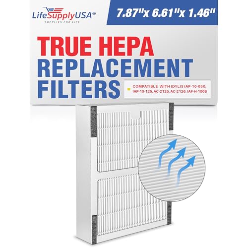 LifeSupplyUSA HEPA Filter Replacement Compatible with Idylis IAP-10-050, IAP-10-125, AC-2125, AC-2126 Air Purifiers, IAF-H-100B 0412558