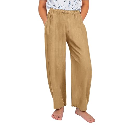 Kids Straight Leg Pants Boys Girls Solid Color School Twill Trousers Elastic Waist Casual Pants (Yellow, 10-11 Years)