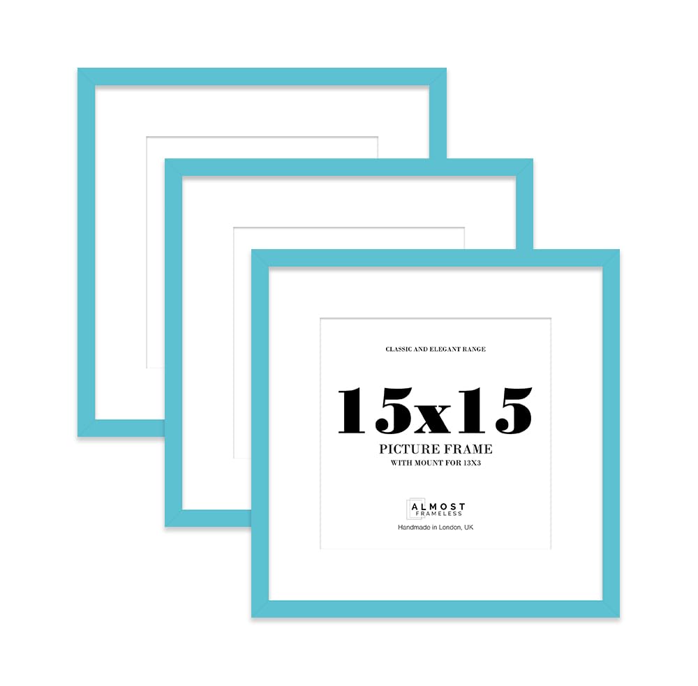 15x15 Turquoise Picture Frame with Mount for 13x13 Photos, Prints - Modern Square Wall Frame, Set of 3