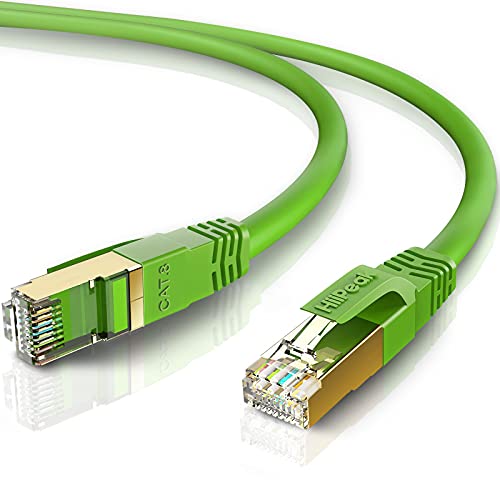 Cat8 Ethernet Cable 1FT, Indoor&Outdoor, Heavy Duty High Speed 26AWG Cat8 Network LAN Cable 2000Mhz, 40Gbps with Gold Plated RJ45 Connector, Weatherproof S/FTP UV Resistant for Router,Modem,PC Green
