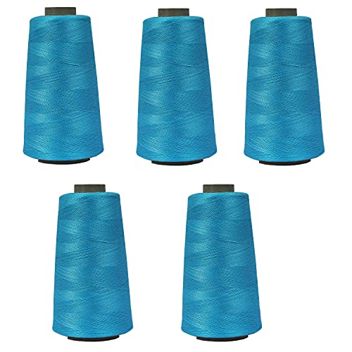 Image of Ace International Exports 3000M Overlock Polyester Sewing Thread Set Box Yarn Spools Cone Aqua (Pack of 5)