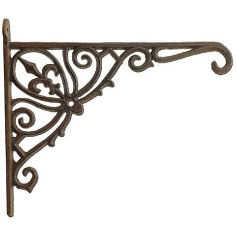 Flag Emotes Fleur De Lis Plant Hanger Cast Iron Ornate Flower Basket Hook 12" Deep Cover