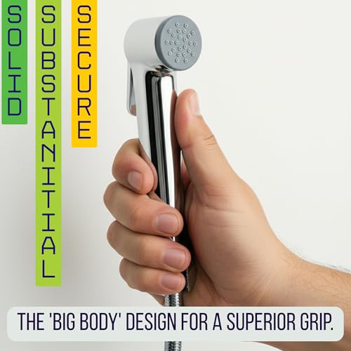 Image of FRESHCO Bold Health Faucet Full Set | Handheld Jet Spray for Toilet with German Engineered Polyamide Hose (1.2M) | Rust-Proof & Leak-Free | Rub-it Silicon Nozzle Bidet Gun | Chrome ABS + Wall Hook