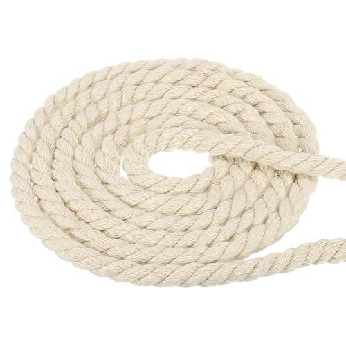 PATIKIL 1/2 Inch x 33 Feet Natural Twisted Cotton Rope, 3 Strand Soft Craft Rope with Sealing Tape for Craft Railings Home Decor Beige