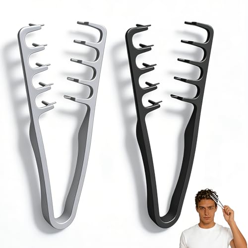 Peine texturizador para hombre, 2 piezas, negro y gris miniatura 1