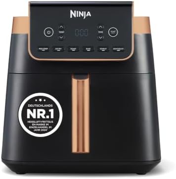 Ninja Heißluftfritteuse MAX PRO, 6,2 L, ölfrei, Schwarz/Kupfer | Große Schublade, Rösten, Backen, Air Fry, antihaft, spülmaschinenfester Korb & Crisper-Gitter, Silikonzange - AF180