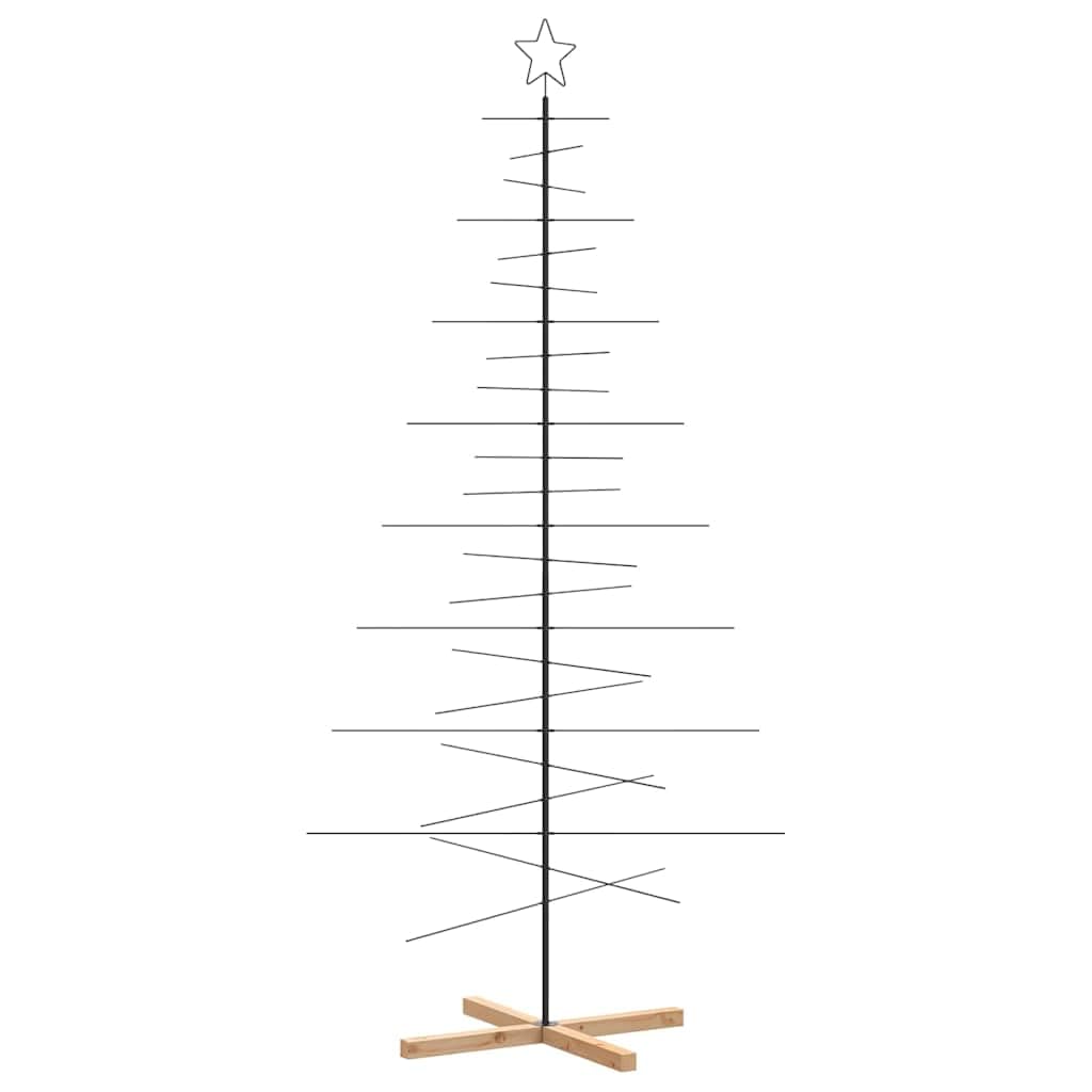 Sapin de Noël artificiel moderne en métal noir de 210 cm de haut avec support en bois solide pour décoration d'intérieur et d'extérieur