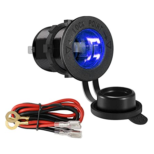ETOPARS Zócalo del Encendedor de Cigarrillos del Coche, 12V Motocicleta Enchufe para Encendedor de Cigarrillos Cargador Energía Outlet Impermeable Luz Azul con Cable 100cm