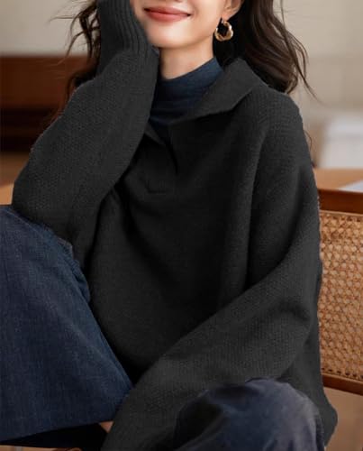 CARCOS Plus Size Sweaters for Women Long Sleeve Pullover Sweaters Lapel Collared Vneck Knit Jumper Tops Fall Winter XL-5XL3