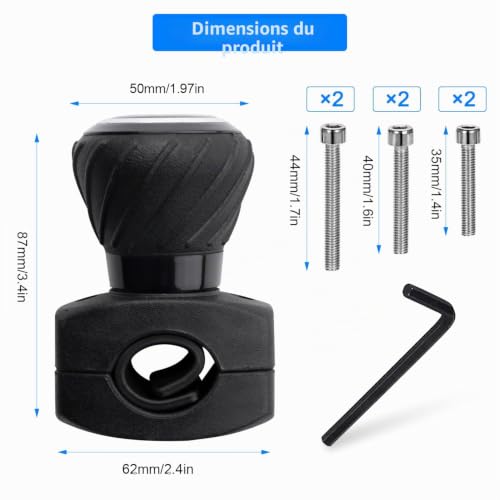 Tongboke Universelle Boule de Volant Voiture, Bouton de Volant à 360 Degrés Auxiliaire, Bouton Power Spinner, Boule de Volant pour Tracteur, Voiture, Camion, Bateau | Noir (Noir) – vue 2