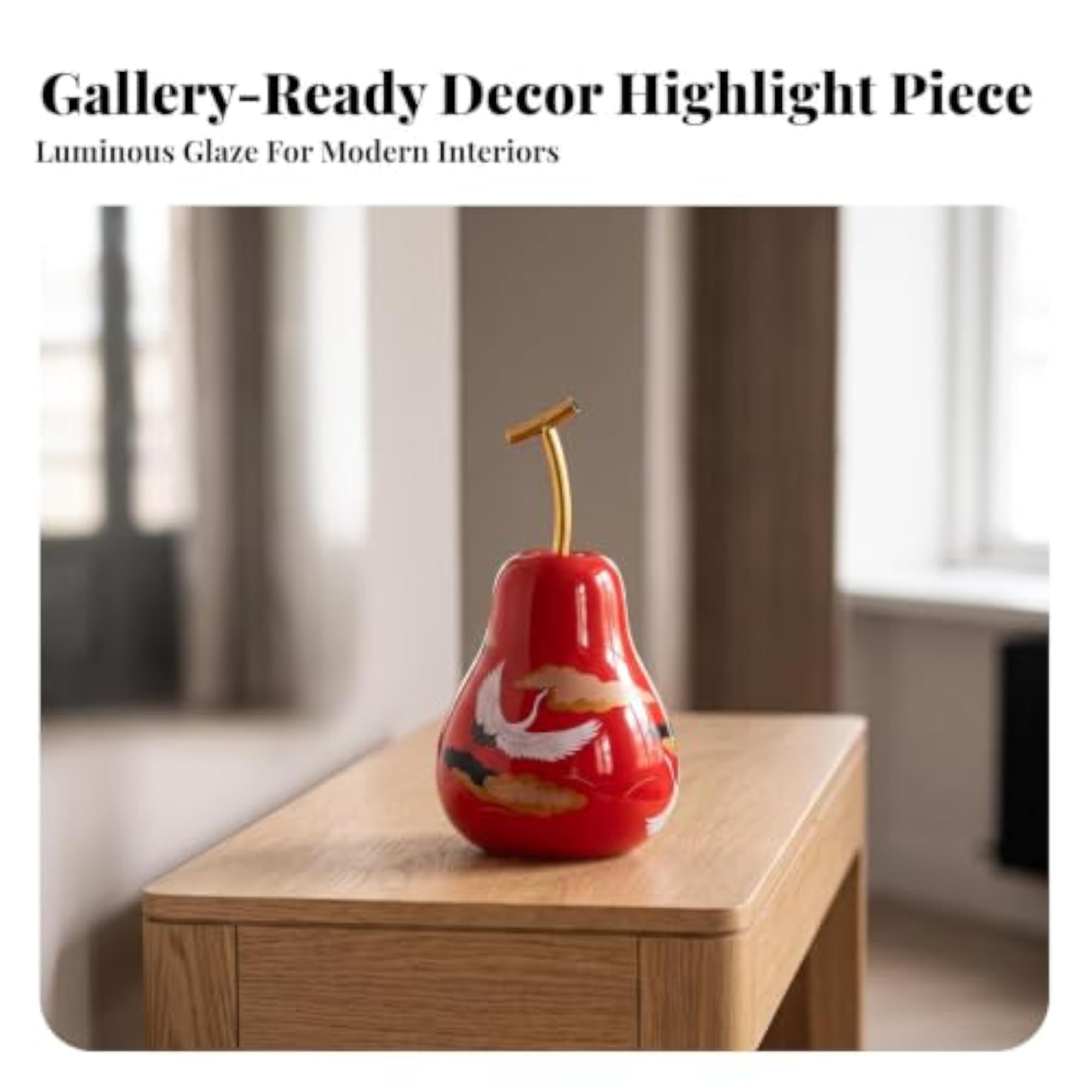 Elegant Pear Ornament with Gold Stem Ceramic Figurine