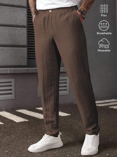 Image of TAGDO Men's Cotton Casual Premium Linen Blend Pants | Lightweight & Breathable Fabric | Elastic Waist with Button | Loose Fit | Perfect for Holidays & Travel (2055)