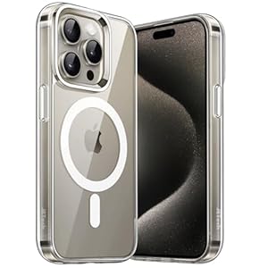 JETech Magnetic Case voor iPhone 15 Pro 6,1-Inch Compatibel met MagSafe Draadloos Opladen, Schokbestendig Hoesje Cover, Krasbestendige Transparant Achterkant (Transparant)