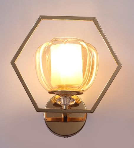 Image of ELAINTE Premium Wall Light | | Elegant Glass Wall Lamp for Living Room & Hallway | 3 Years Warranty | Free Bulb (Hexagon-Single)