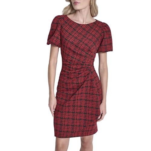 Image of DKNY Women's Short Sleeve Boat Neck Side Ruched Dress