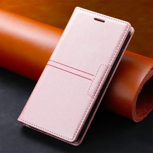 Coque en cuir iPhone 17 Pro rose gold avec rabat magnétique et fentes pour cartes