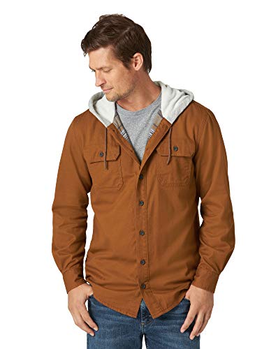 Wrangler Authentics Men's Hooded Blanket Lined Flannel Shirt, Spice, Large