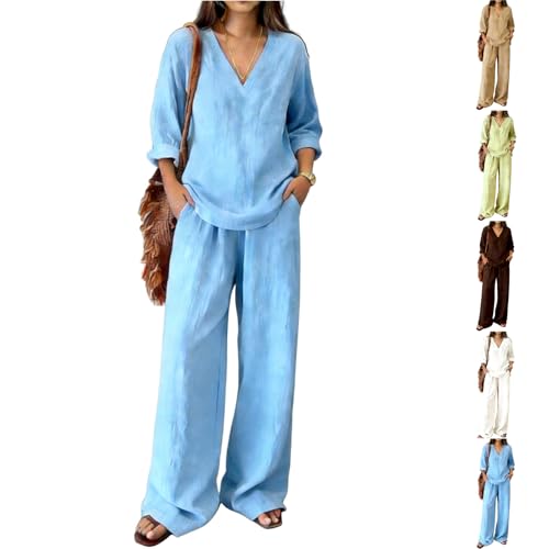 Ensemble pantalon large femme et haut col en V résolvant le choix de la tenue chic du matin