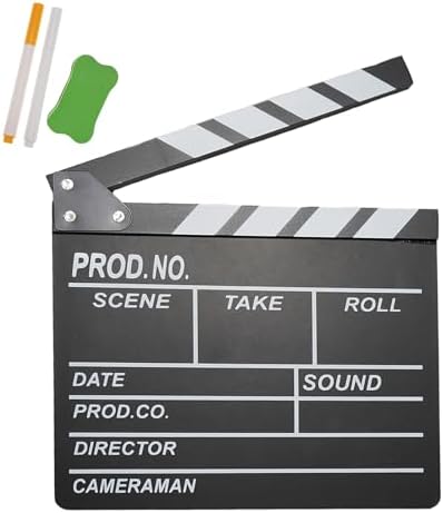 Classic Wooden Clapper Board – Hollywood Director’s Clapboard ，Film Slate with Real Clap Sound – Movie Clapper & Reusable Dry-Erase Board for Filmmakers, Clapperboard, and Content Creators