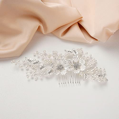 Aw Bridal Wedding Hair Clip Rhinestones Hair Comb For Women Bridal Flower Hair Piece Crystal Wedding Hair Accessories For Brides (Silver) #TOP2