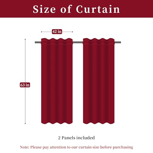 Loom and Mill Luxury Jacquard Curtains for Bedroom, Burgundy Red Lined Damask Curtains 2 Panels with Tiebacks, Floral Window Curtain for Living Room Banquet Christmas Decor(42”Wx 63”L, 2 Panels)