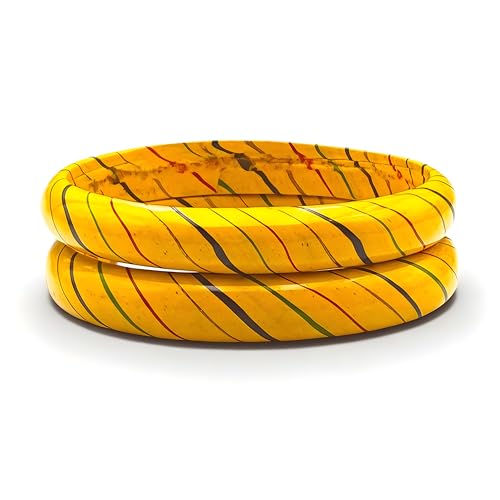 Image of Traditional Rajasthani Lac Bangles for Women and Girls, Jaipuri Lahariya Design Lakh Lah Kada, Multicolor Striped Pattern, Red Green Maroon Sky Blue Pink Purple Yellow Grey Set of 2