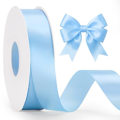 KINGLAKE Light Blue Satin Ribbon - 1 Inch x 50 Yards Baby Blue Ribbon for Gift Wrapping Sky Blue Ribbons for Flower Bouquets Crafts Leis Wedding Bridal Shower Baby Shower Birthday Decor