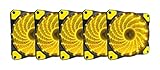 APEVIA AF512L-SYL 120mm Yellow LED Ultra Silent Case Fan w/ 15 LEDs & Anti-Vibration Rubber Pads (5-pk)