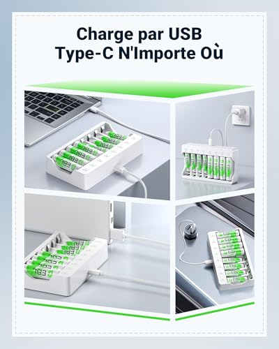 Chargeur Piles Rapide EBL 8 Slots avec Indicateur Intelligent LED - 5