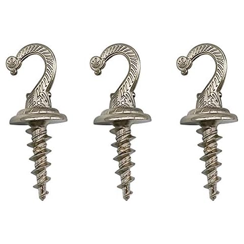 Geenite Screw-in Hooks for Home Office Workplace Ceiling Hanging Zinc Alloy Screw-in Cup Screw Hook Indoor Outdoor Bathrooms Gardens 3 pcs (Silver) Cover