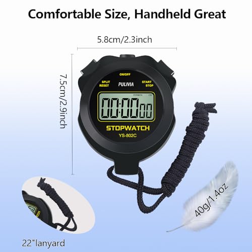 Digital Stopwatch Timer Only Stopwatch Mode, ON/OFF No Bell No Whistle Silent Basic Operation Children Friendly, PULIVIA Sport Stop watch for Coaches Kids Swimming Running, Black - Image 5