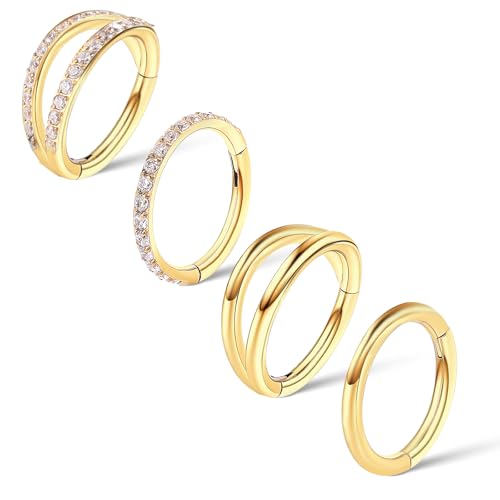 Lusofie 4Pcs Hinged Hoop Earring Nose Ring Hoop Surgical Steel Clicker Earring Hoops Piercing Jewelry for Women Men