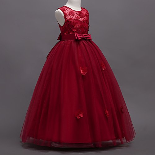 Little Big Girls’Tulle Retro Vintage Dresses Flower Lace Pageant Party Wedding Floor Length Dance Evening Gown3