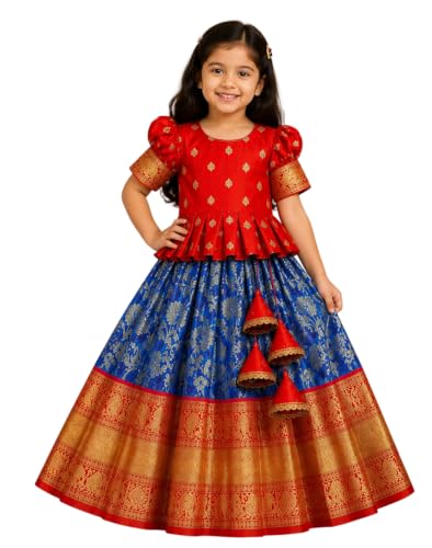 Image of Girls Ethnic Wear Cotton Blend Flower Printed Readymade Lehenga Choli Set For Girls Festive Any Occasions