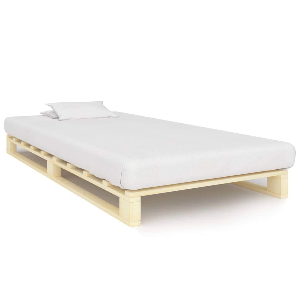 Estructura Cama palets sin colchón Madera Maciza Pino 100x200cm, Mobiliario Camas y Accesorios Camas y somieres, Marrón, 22kg
