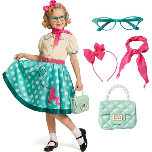 Disfraz completo años 50 para niñas con falda y accesorios miniatura 1