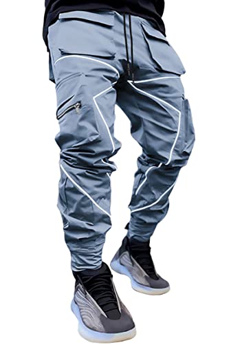 BOOMLEMON Pantalones deportivos cargo para hombre, pantalones deportivos tácticos de Hip Hop Harem de estilo punk Streetwear, Gris, Medium
